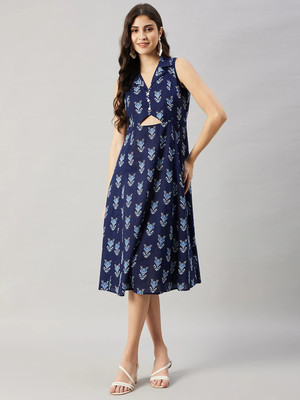 WineRed Women A-line Blue Midi/Calf Length Dress