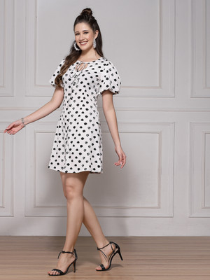 KASSUALLY Women A-line Black, White Above Knee/Mid Thigh Length Dress
