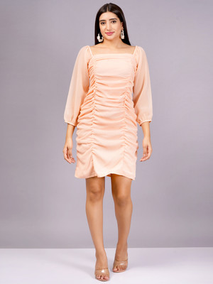 Highlight fashion export Women Fit and Flare Pink Above Knee/Mid Thigh Length Dress