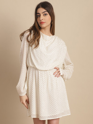 Jakanary Women A-line White Above Knee/Mid Thigh Length Dress