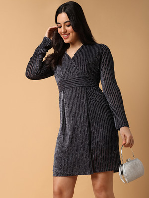 SHOWOFFFF Women Sheath Grey Above Knee/Mid Thigh Length Dress