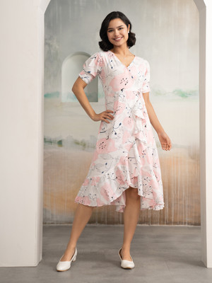 AASK Women Fit and Flare White Midi/Calf Length Dress