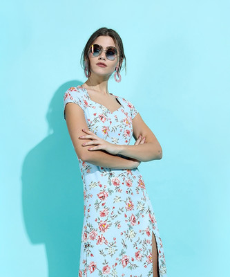 Tokyo Talkies Women Fit and Flare Light Blue Maxi/Full Length Dress