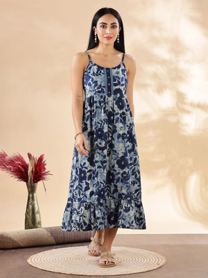 ANOUK Women Fit and Flare Blue Maxi/Full Length Dress
