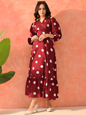 JustHer Women Maxi Maroon Full Length Dress