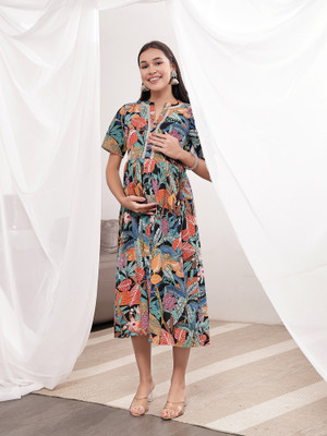 Zelena Women A-line Black Midi/Calf Length Dress
