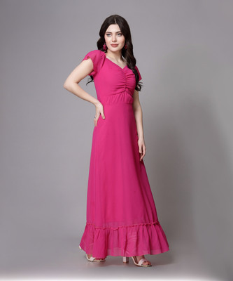 AAYU Women Maxi Pink Full Length Dress