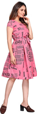 SITARAM FASHIION Women Fit and Flare Pink Knee Length Dress