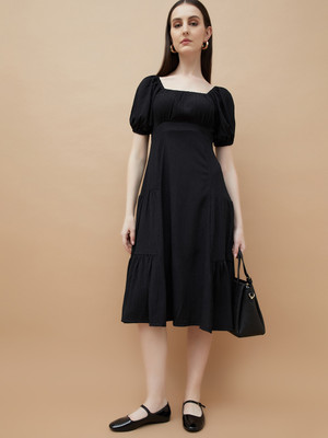 CODE by Lifestyle Women Ethnic Dress Black Below Knee Dress