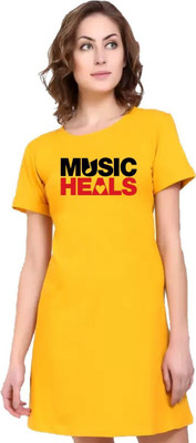HouseOfCommon Women T Shirt Yellow Above Knee/Mid Thigh Length Dress