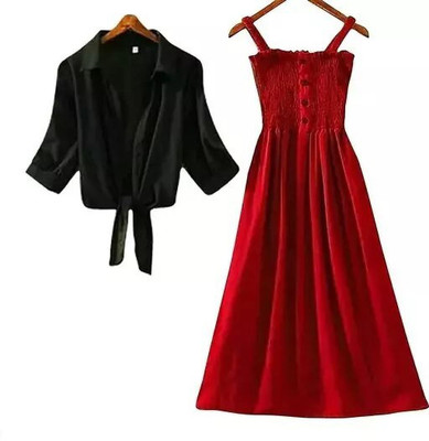Nature Craft Women A-line Red Maxi/Full Length Dress