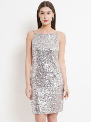 Moda Rapido Women Bodycon Silver Above Knee/Mid Thigh Length Dress