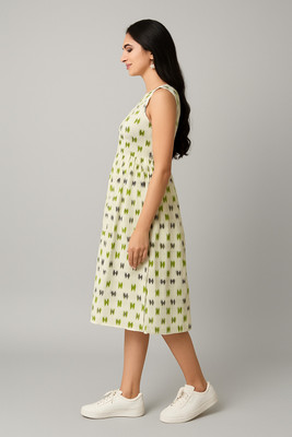 Bollyqueen Women A-line White Below Knee Dress