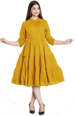 NG Fashion Women Fit and Flare Yellow Dress
