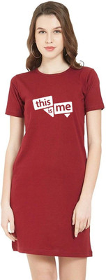 HouseOfCommon Women T Shirt Maroon Above Knee/Mid Thigh Length Dress