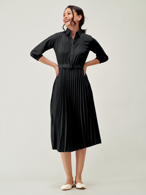 Krunal Raiyani Women Fit and Flare Black Below Knee Dress