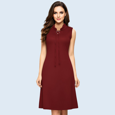 tthe dreams Women Fit and Flare Maroon Below Knee Dress