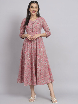 all about you Women A-line Pink Midi/Calf Length Dress