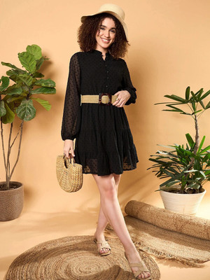 ZUMMER Women Fit and Flare Black Above Knee/Mid Thigh Length Dress