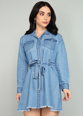 GUTI Women A-line Blue Mini/Short Dress