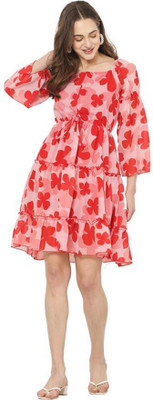Mahek Fashion Women A-line Red Above Knee/Mid Thigh Length Dress
