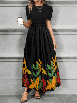 Pavitraam Women A-line Black Maxi/Full Length Dress