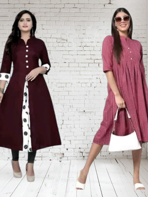 Texpa Pl Women Printed Straight Kurta(Maroon, Pink)