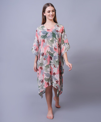 Punnu Women Kaftan Beige, Multicolor Knee Length Dress