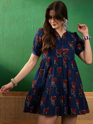 Sangria Women Ethnic Dress Dark Blue Mini/Short Dress