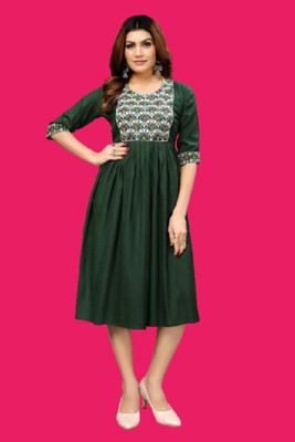 Opera Fashion Women Fit and Flare Dark Green Midi/Calf Length Dress
