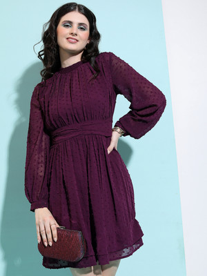 Tokyo Talkies Women Fit and Flare Purple Mini/Short Dress