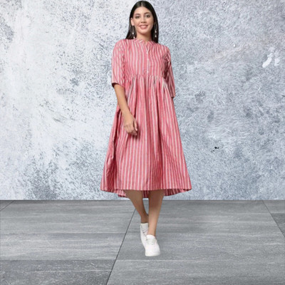 TheIconFashion Women Fit and Flare Pink Ankle Length Dress