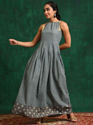 Sangria Women Fit and Flare Grey Maxi/Full Length Dress