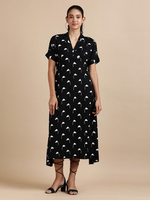 Black & Blah Blah Women A-line Black Midi/Calf Length Dress
