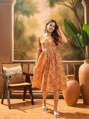 Sangria Women A-line Yellow Midi/Calf Length Dress