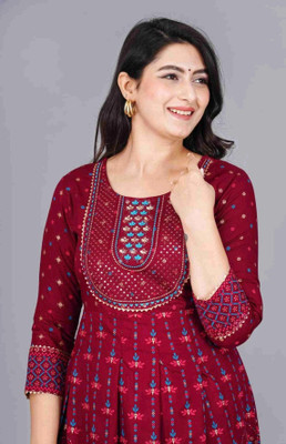 GAZLA FASHION Women Printed Anarkali Kurta(Maroon)
