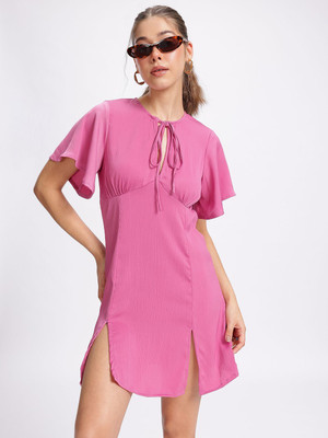 Glitchez Women Empire Waist Pink Mini/Short Dress