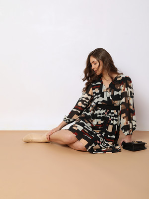 VERO MODA Women Wrap Black Above Knee/Mid Thigh Length Dress