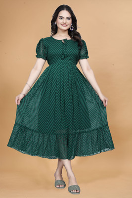 HouseOfCommon Women Fit and Flare Green Midi/Calf Length Dress