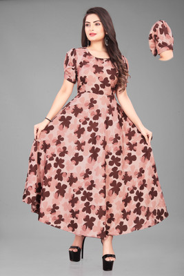 LEZLY Women Fit and Flare Multicolor Maxi/Full Length Dress