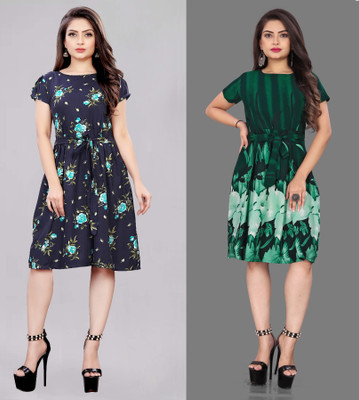 tanvi creation Women Skater Green Knee Length Dress