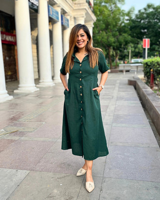 The Svaya Women A-line Green Midi/Calf Length Dress