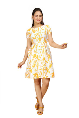 SITARAM FASHIION Women Fit and Flare Yellow Knee Length Dress