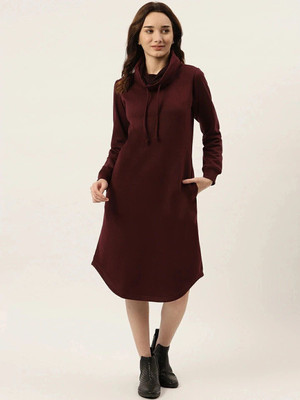 BRINNS Women A-line Maroon Knee Length Dress