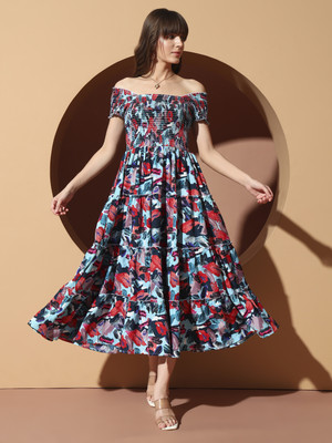 OTABU Women A-line Multicolor Midi/Calf Length Dress