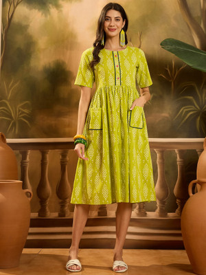 Stylum Women Fit and Flare Green Midi/Calf Length Dress