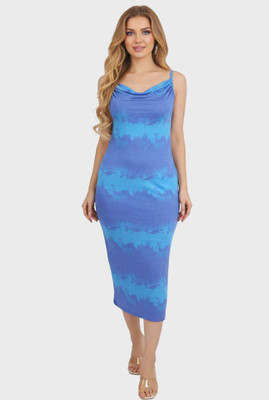 Veins Fashion Women Bodycon Blue Knee Length Dress
