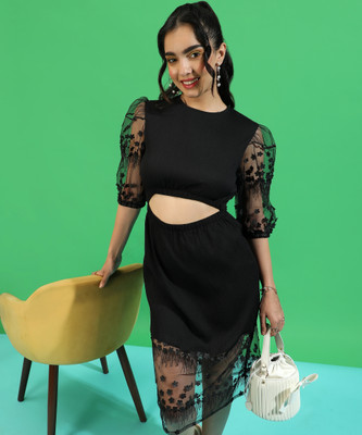 CAMPUS SUTRA Women A-line Black Midi/Calf Length Dress