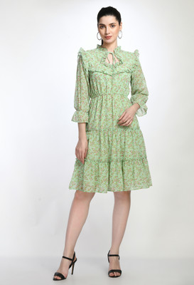 JANGID FASHION Women Fit and Flare Green Knee Length Dress