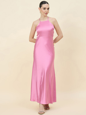 AAYU Women Bodycon Pink Maxi/Full Length Dress